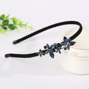 Korean style alloy headband luxury crystal blue rhinestone hair hoop for women elegant