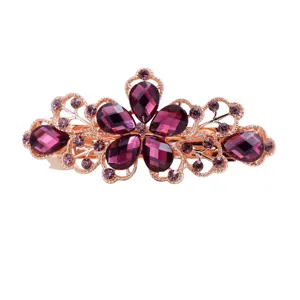 Elegante molletta per capelli a molla in oro rosa con grandi strass viola per donne.