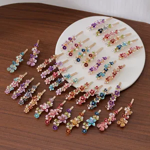 Vintage Painted Floral Hair Clip Alloy Rhinestone Side Bangs Hairpin Retro Hair Accessories For Women Daily Styling