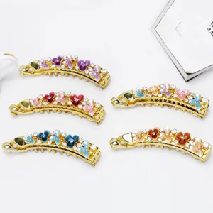 Legierung Blumen Bananen Haarspange Große Haarkralle Mit Strass Emaille Blumen Haarzubehör Für Damen Haare Styling