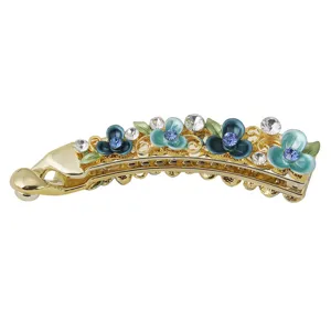 Elegante Gold Legierung Blumen Banane Haarklammer Große Pferdeschwanz Haarschmuck