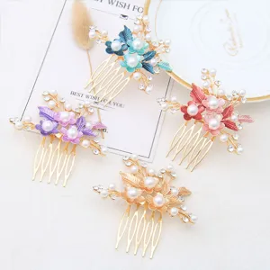 Korean style floral hair comb pearl rhinestone bridal hair accessories headpiece for women