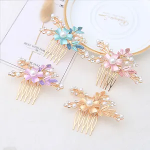 Crystal pearl flower hair comb elegant bridal hair accessories for women wedding party style