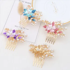 Elegant floral hair comb set with pearls and rhinestones for women hair styling accessories
