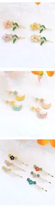 Sweet floral enamel hair clips set, fairy style cute star moon side clips for women.