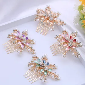 Rhinestone faux pearl hair comb set, floral insert comb bridal headwear for dance.