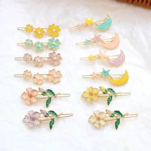 Sweet Floral Star Moon Hair Clip Alloy Enamel Artificial Pearl Hairpin Cute Side Clip Hair Accessories For Women