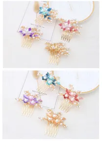 Elegant floral rhinestone pearl metal hair comb decorative hair accessory for dance party