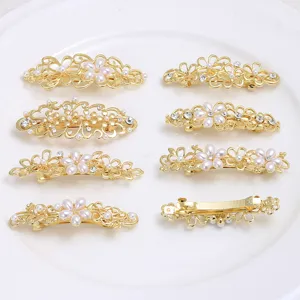 Korean Style Alloy Flower Hair Clip Elegant Rhinestone And Artificial Pearl Spring Hair Pin For Women Hair Accessories