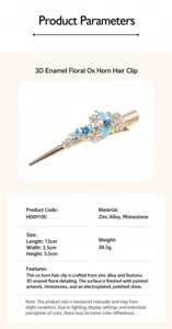 Detailed close-up of the elegant alloy flower hair claw featuring sparkling rhinestones.