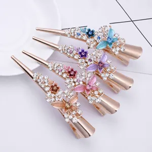 Korean Alloy Flower Butterfly Large Hair Claw Clip Rhinestone Enamel Hair Accessory For Women Girls
