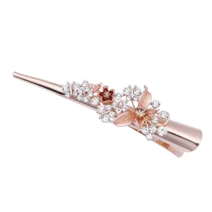 Korean style alloy flower butterfly large hair clip for women, elegant rose gold hair accessory.
