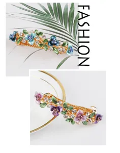 Alloy painted enamel flower rhinestone spring hair clip for women elegant back head barrette