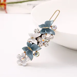 Accessoire de Cheveux Pince Latérale Peinte en Strass Papillon Floral en Alliage Mode INS Coréenne pour Bijoux de Femmes