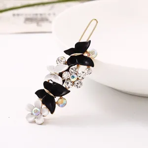 Élégante pince à cheveux papillon fleur noir et blanc strass étincelants accessoire de coiffure