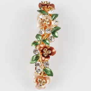 Alloy enamel flower hair clip with sparkling rhinestones, elegant spring barrette for women.