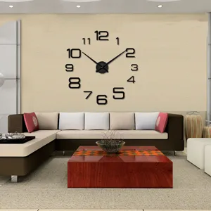 DIY 3D acrylic mirror wall clock modern minimalist numbers hanging clock for living room decor.