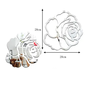3D Acryl Spiegel Rosen Wandaufkleber mit 28cm Groesse fuer moderne Wohnkultur Dekoration.