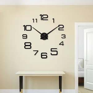 Detail view of modern DIY 3D acrylic wall clock mounted on elegant neutral wall interior.