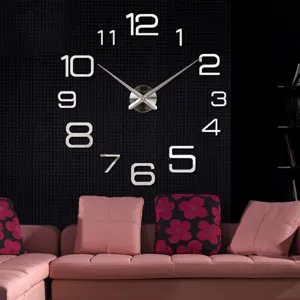 DIY 3D Acrylic Mirror Wall Clock Modern Frameless Large Numbers Clock for Living Room