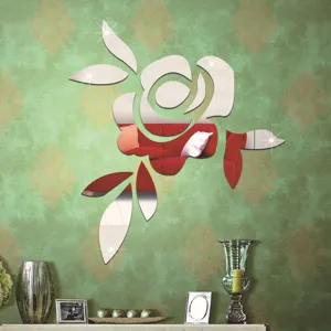 3D Acryl Rosen Spiegel Wandaufkleber DIY Blumen Deko Aufkleber fuer Wohnzimmer Schlafzimmer