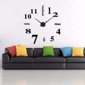 DIY 3D Acryl Wanduhr Szenendetail, moderne schwarze Zahlen und Wörter für Wohnzimmer Wand.