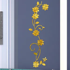 3D Acryl Gold Blume Spiegel Wandaufkleber Detailansicht, elegante Deko für Wohnzimmer Schlafzimmer.