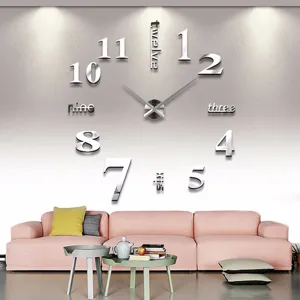 Moderne DIY 3D Acryl Spiegel Wanduhr für Wohnzimmer Dekoration, großes kreatives Design.