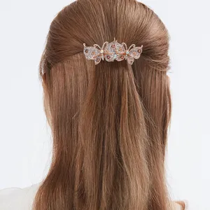 Elegant rhinestone hair clip for women, rose gold butterfly crystal barrette spring clip updo