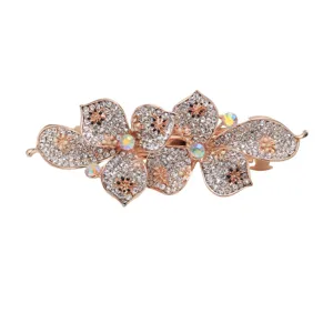 Rose gold rhinestone flower hair clip spring clip for women elegant hair accessories sparkle