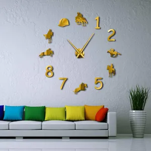 DIY acrylic wall clock with equestrian horse racing design, modern living room decor timepiece.