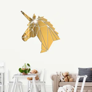 Adesivo murale unicorno geometrico acrilico specchio oro impermeabile autoadesivo camera bambini