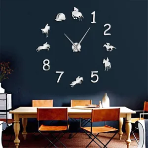 DIY giant acrylic wall clock equestrian theme horse silhouette home decoration large clock