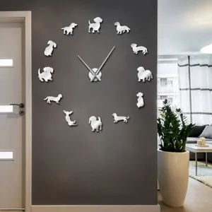DIY acrylic wall clock with cute dachshund silhouettes, modern home decor for living room.