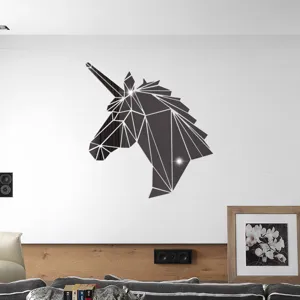 Adesivo murale specchio acrilico unicorno geometrico per soggiorno e camera da letto.