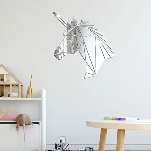 Adesivo murale unicorno geometrico specchio acrilico decorazione cameretta bambini impermeabile