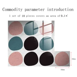 Detail view of retro geometric tile sticker wall decor set, 10 pieces covering 0.1 sqm.
