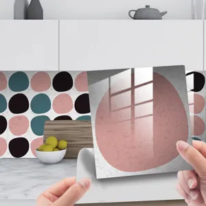 Waterproof self-adhesive tile sticker for kitchen wall renovation, retro dot design.