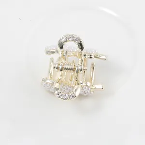 Mini molletta per capelli con perle e strass, elegante accessorio in lega per donne.