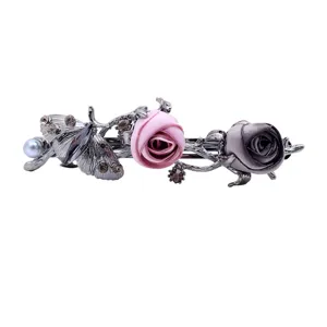 Élégante pince à cheveux ressort rose en tissu vintage avec strass et perle pour femme