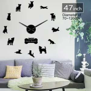 3D acryl hond wandklok DIY grote spiegel sticker klok voor woonkamer huisdecoratie