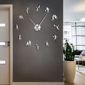 Large 3D DIY basketball player wall clock acrylic mirror home decor silent quartz clock