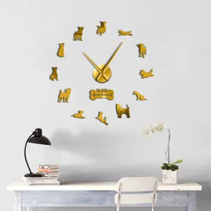 DIY Grote Acryl Spiegel Wandklok Hondensilhouet Modern Ontwerp Stille Hangende Klok Voor Woonkamer Huisdecoratie