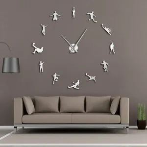 3D acrylic mirror wall clock with football sports theme, large DIY clock for living room.