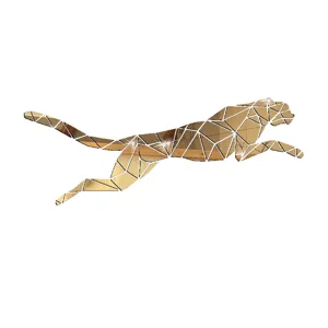 Geometric cheetah acrylic wall sticker detail, golden mirror finish showing running animal.