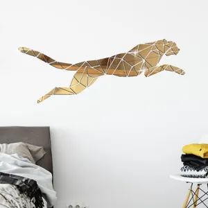 Geometric cheetah acrylic wall sticker 3D mirror gold wall decor for kids room home
