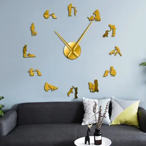 Reloj de pared espejo acrílico 3D moderno con perro, gran decoración de pared DIY hogar.