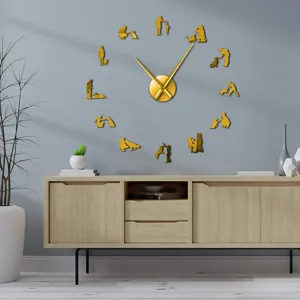 Reloj de pared de espejo acrílico 3D con siluetas de perros, gran reloj colgante moderno para sala.