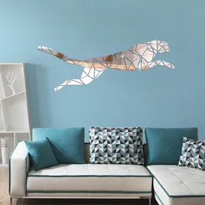 Geometric cheetah acrylic wall sticker mirror detail for modern living room decor.