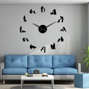Gran reloj de pared 3D DIY de acrílico con siluetas de perro para la decoración de la sala.